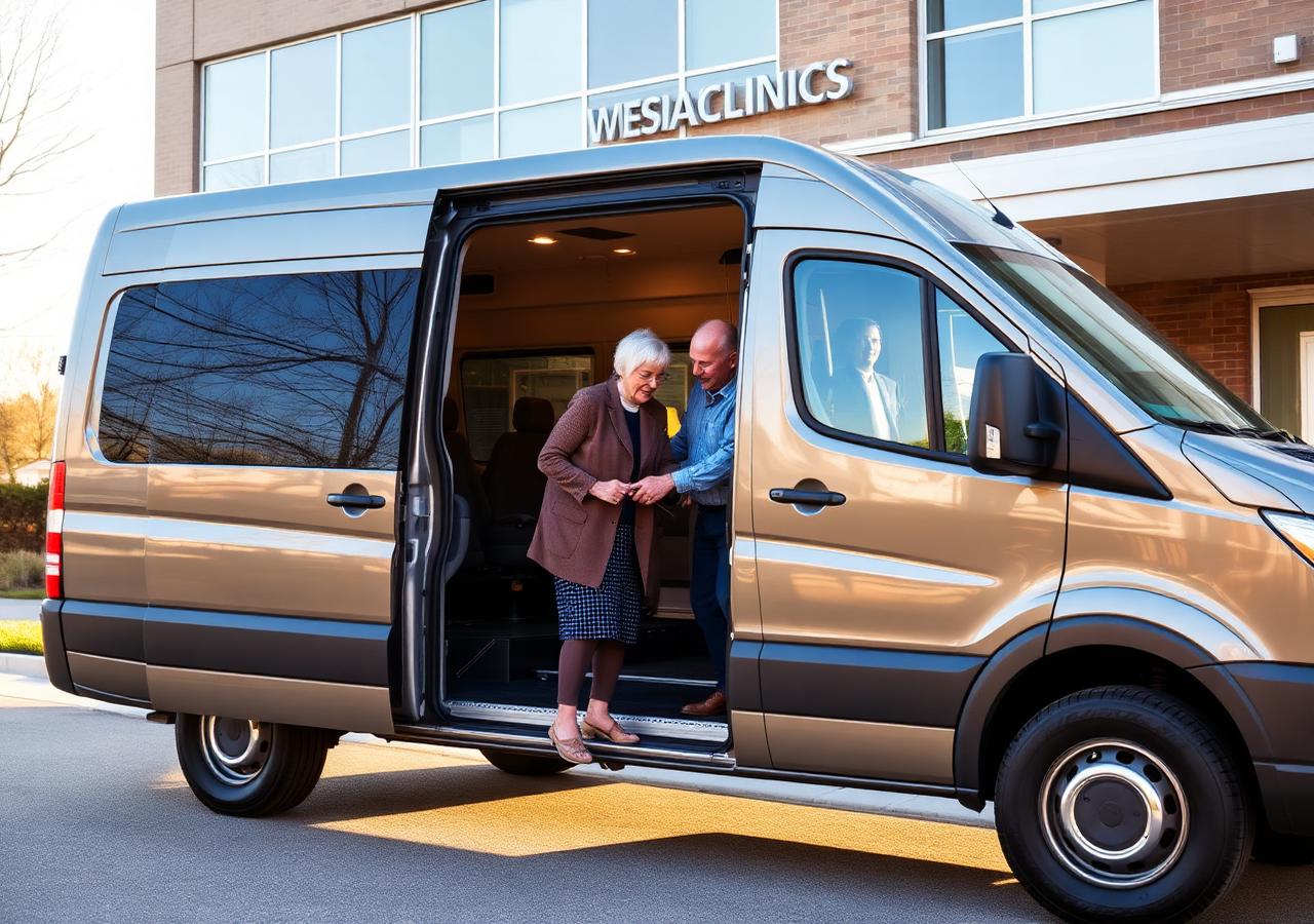 Driver helping a passenger arrive at a clinic